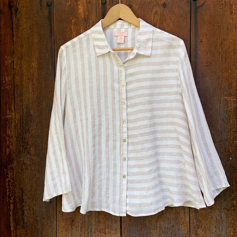 St. Tropez West Linen Striped Shirt M